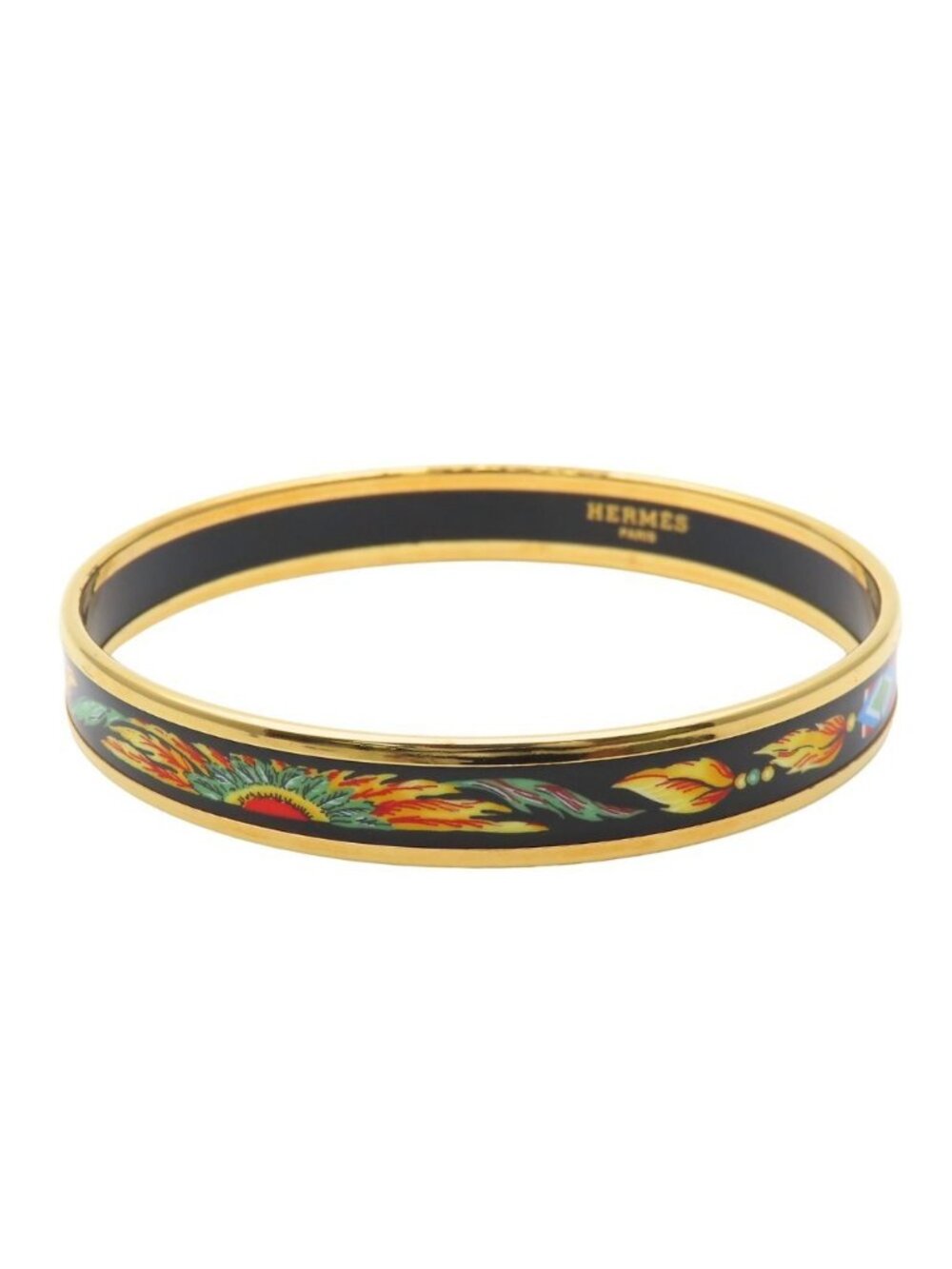 Hermes Bracelet Enamel PM Metal Multicolor Black Gold Cloisonne